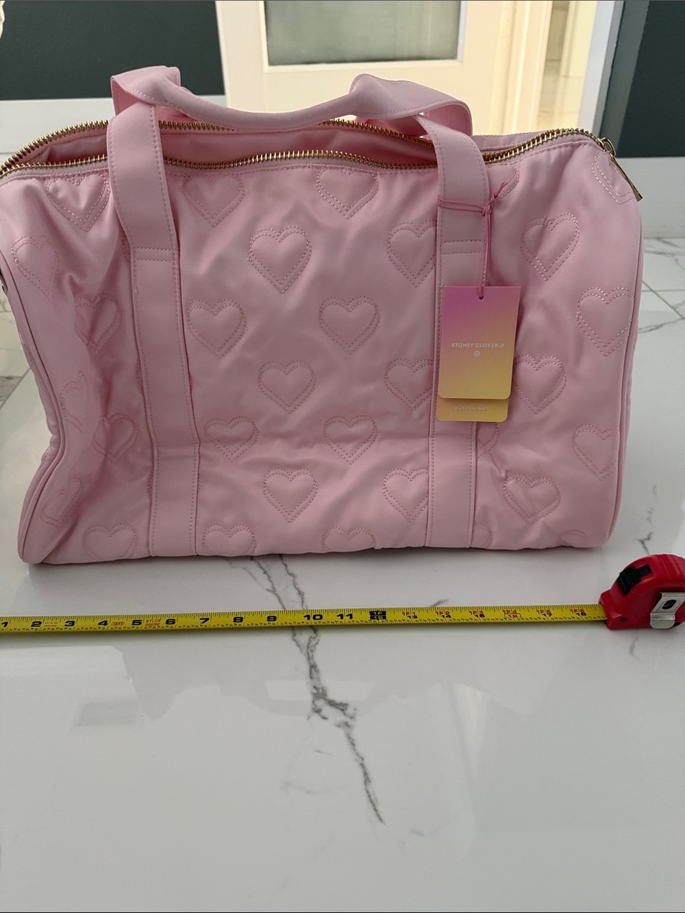 Stoney Clover Lane Light Pink Quilted Heart Travel Tote